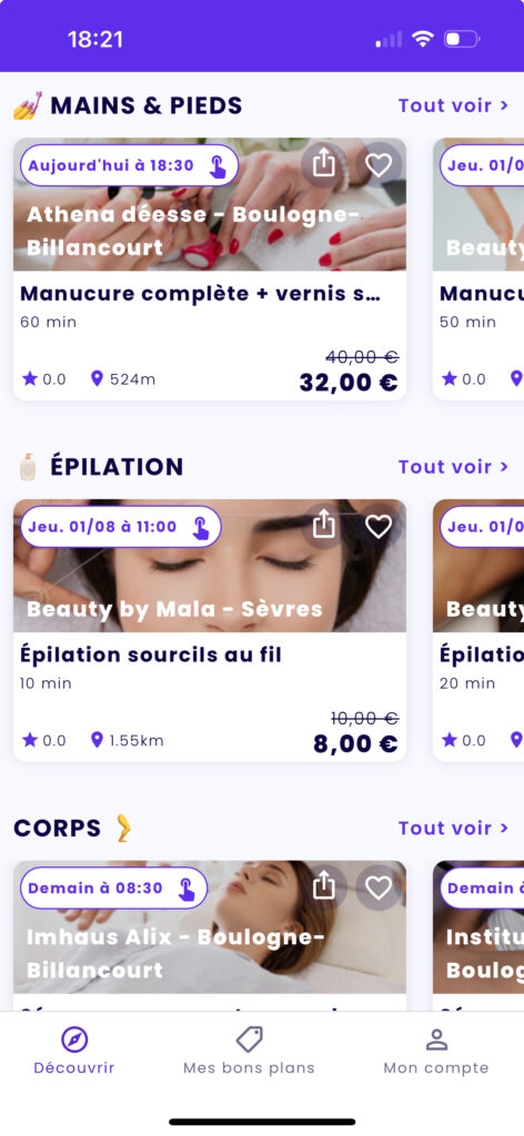 Exemples de soins beauté à Boulogne-Billancourt